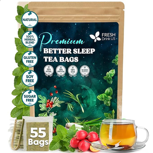 FreshDrinkUS, Premium 55 Tea Bags Better Sleep Herbal Tea | Caffeine-Free Loose Leaf Blend with Spearmint Leaves, Lemongrass Leaves, and Hawthorn Berry – Naturally Refreshing and Aromatic.
