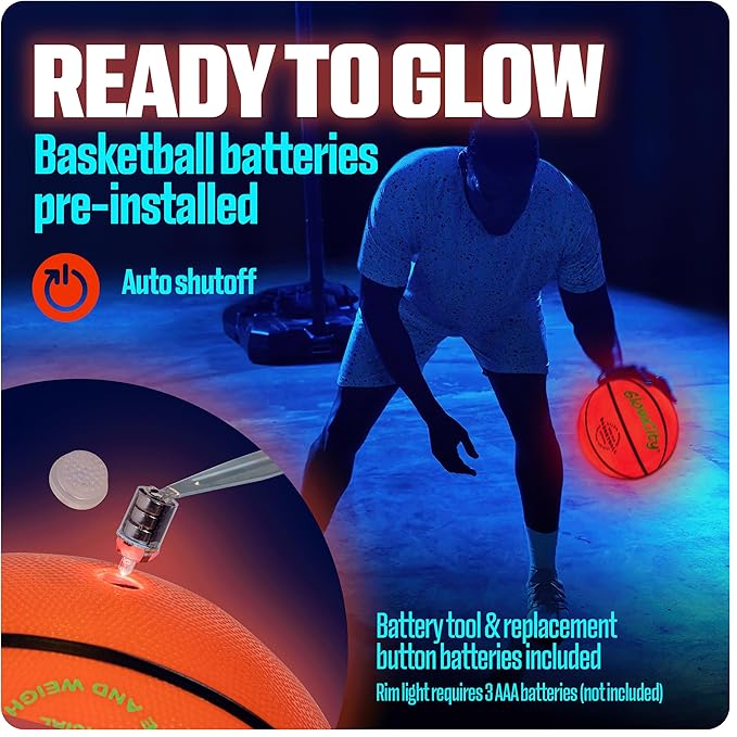 GlowCity Glow in The Dark Basketball for Teen Boy - Glowing Red Basket Ball, Light Up LED Toy for Night Ball Games - Sports Stuff & Gadgets for Kids Age 8 Years Old and Up. Great Gift for Boys & Girls