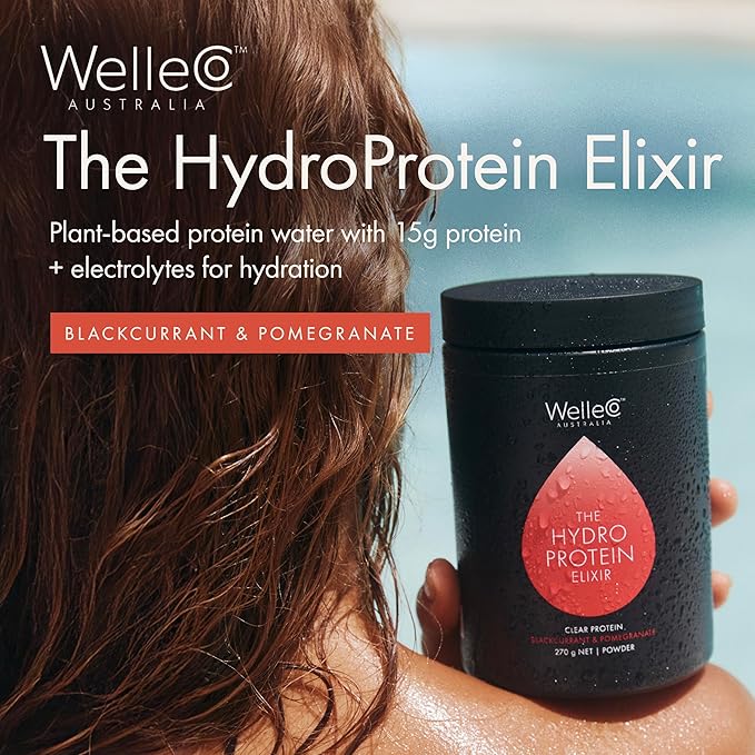 WelleCo HydroProtein Elixir, Potassium Electrolyte Powder with 15g Vegan Protein for Energy, Healthy Hair, Skin & Nails, Easy to Digest Powdered Electrolytes, Black Currant & Pomegranate, 9.5oz Jar