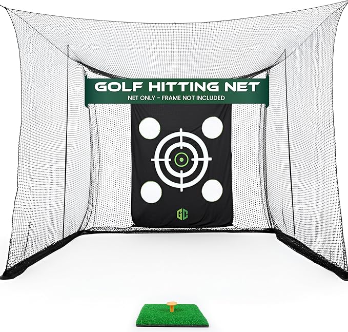 GrdnCare Golf Hitting Net 10x10x10ft – Golf Practice Net with Silent Target Tarp, Mat & Tee with Carry Bag (No Metal Frame) – Indoor Practice for Backyard or Garage & Outdoors