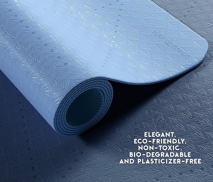 Premium TPE Yoga Mat - Body Alignment Guide Lines and Non-Slip Grip - Perfect for Home Exercise and Gym Workout - Light, Portable, Compact - Travel-Friendly Shoulder Strap