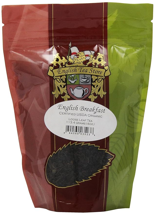 Organic English Breakfast Tea Loose Leaf | 4oz Pouch | Bold Bright Coppery Taste | Medium Caffeine | Sri Lanka China Tanzania Blend | Full Bodied Black Tea | English Tea Store