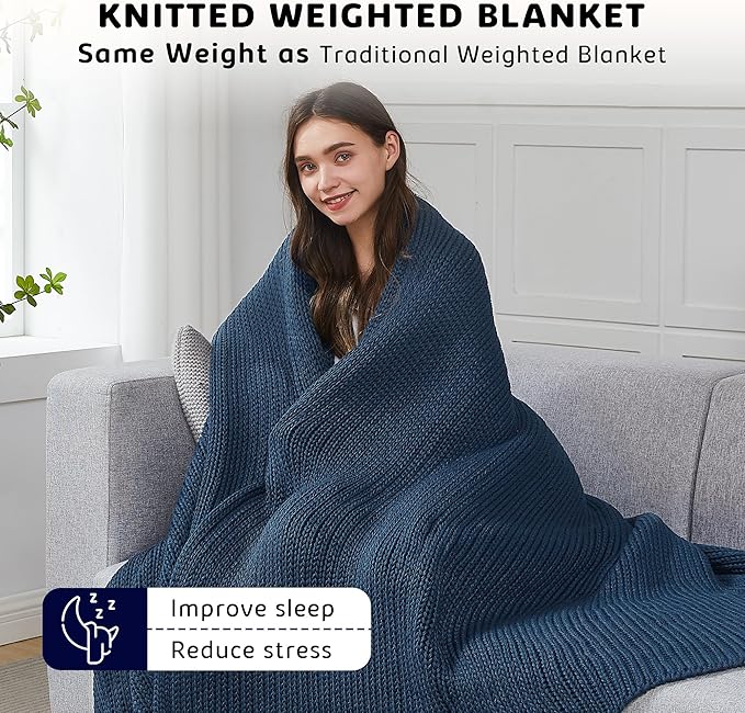 L'AGRATY Knitted Weighted Blanket - 60"x80" 15lbs Cooling Chunky Knit Heavy Blanket for Adults Braided Crochet Throw Thick Cable Yarn Knit Decorative No Beads Evenly Weighted Machine Washable