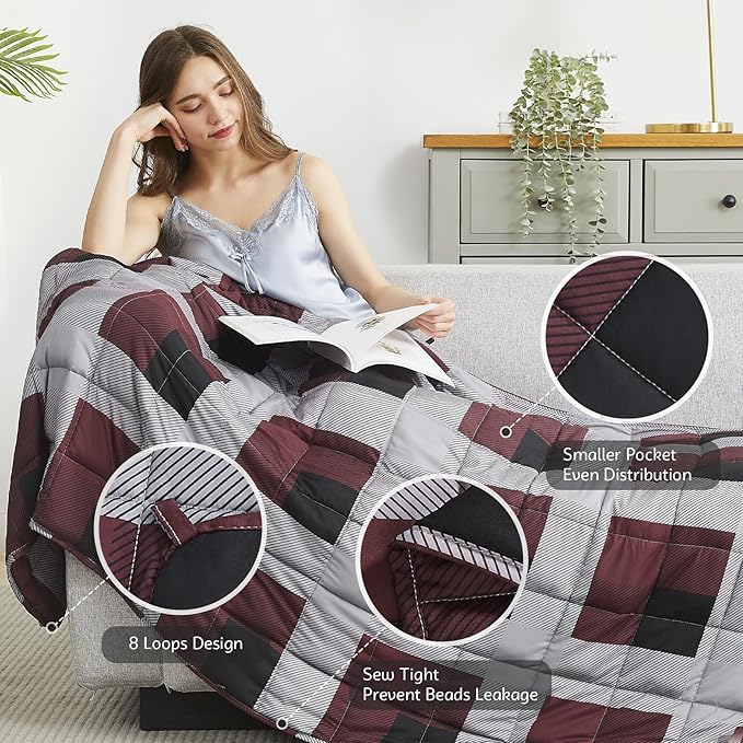 L'AGRATY Weighted Blanket - 60"x80" 25lbs Cooling Breathable Heavy Blanket Microfiber Material with Glass Beads Big Blanket for Adult All-season Summer Fall Winter Soft Thick Comfort Blanket