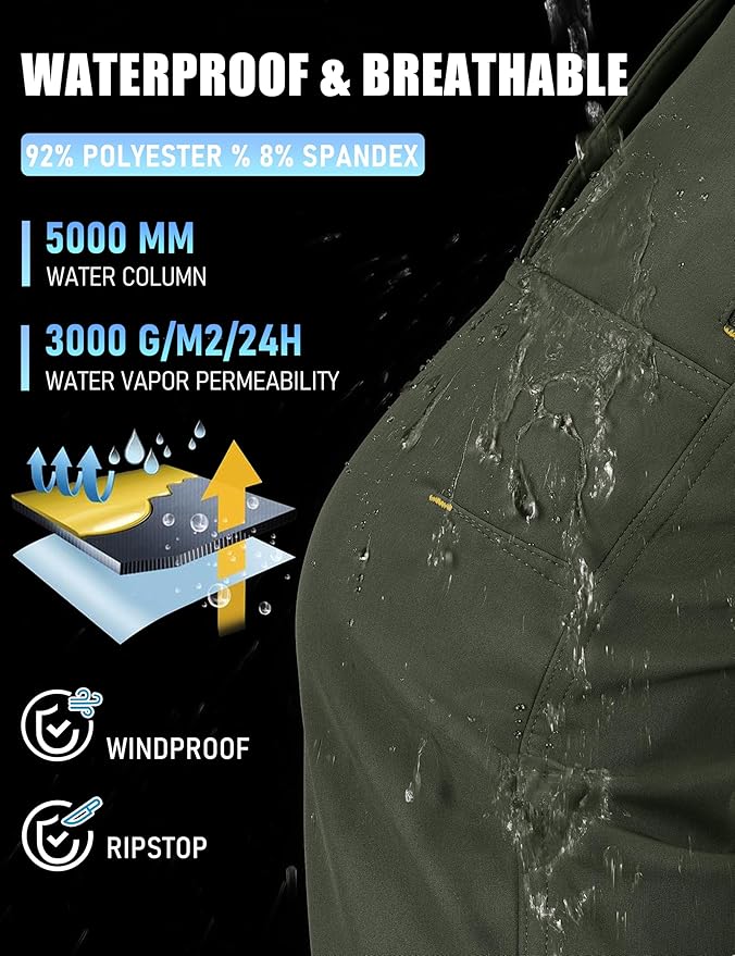 TACVASEN Winter Pants for Men Fleece Lined Waterproof Pants Insulated Hiking Pant for Ski Snowboard Outdoor Work Hunting