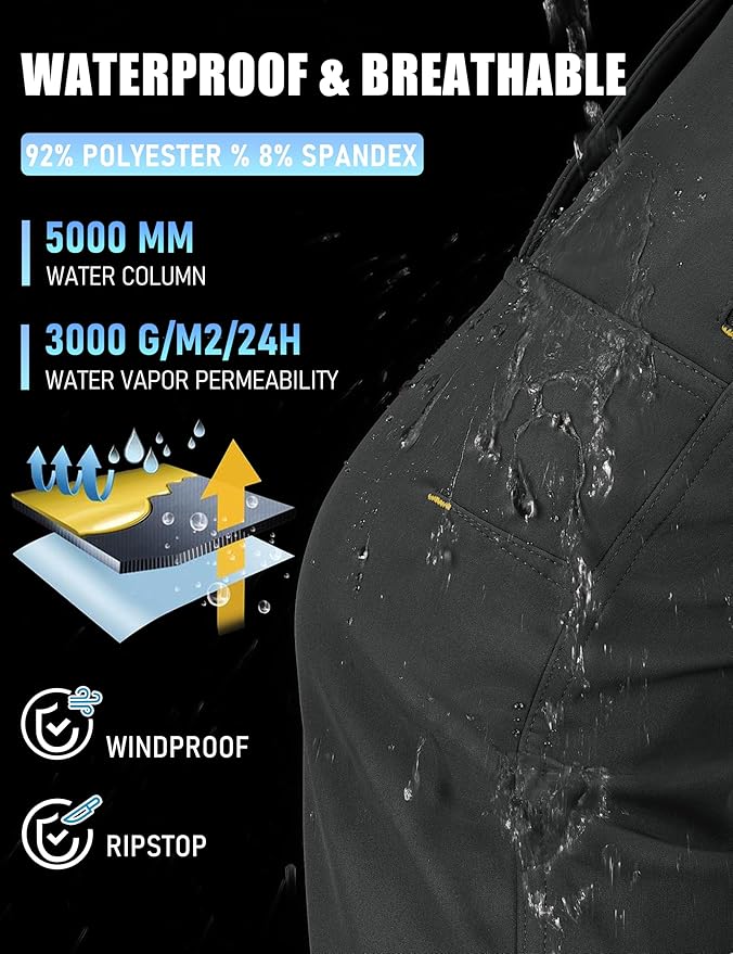 TACVASEN Winter Pants for Men Fleece Lined Waterproof Pants Insulated Hiking Pant for Ski Snowboard Outdoor Work Hunting