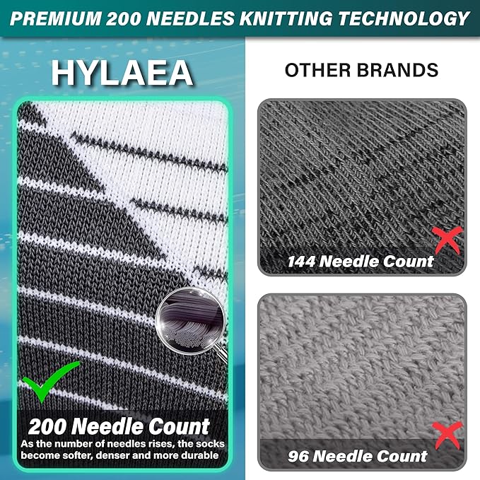 Hylaea Compression Running Socks for men, Coolmax Anti-Blister Cushion Crew Socks for Athletic, Moisture Wicking & Seamless