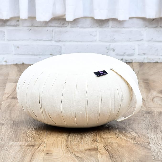 Leewadee Meditation Cushion Set – 1 Round Zafu Meditation Pillow and 1 Square Roll-Up Zabuton Meditation Mat, Pillows Bundle Filled with Kapok