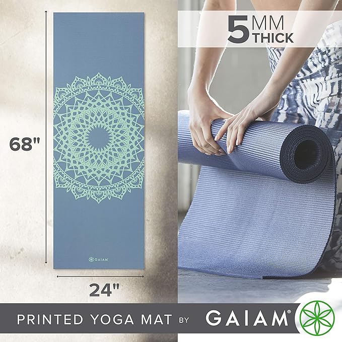 Gaiam Yoga Mat - Premium 5mm Print Thick Non Slip Exercise & Fitness Mat for All Types of Yoga, Pilates & Floor Workouts (68" x 24" x 5mm)