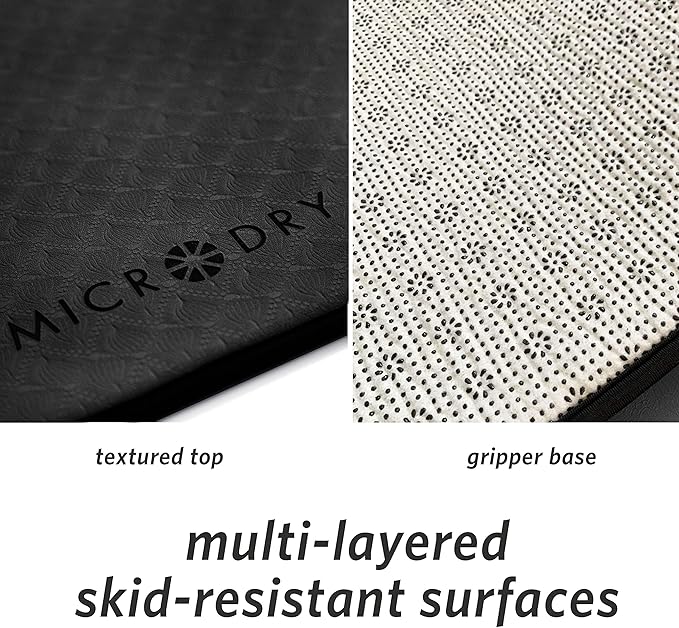 MICRODRY Deluxe Fitness Exercise Yoga Mat for Home & Gym, Extra Thick for High Impact Training, Multi Layered Skid Resistant Surface, Odor Neutralizing with Carrying Strap