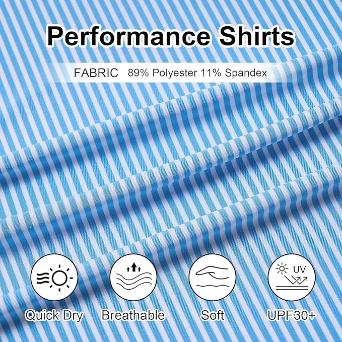 Golf Shirts for Men - Moisture Wicking Short Sleeve Performance Sport Casual Striped Collared Mens Polo Shirt