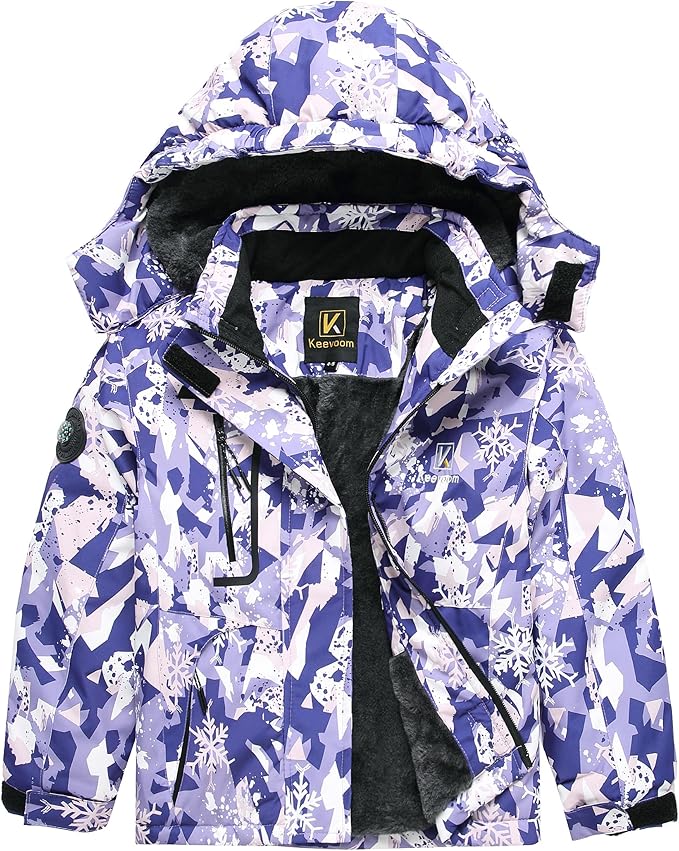 Keevoom Girl's Ski Jacket Winter Warm Thick Snow Coat Windproof Kids Outdoor Hooded Jackets