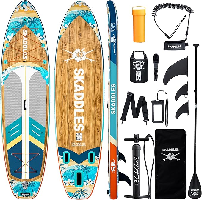 11' Inflatable Stand Up Paddle Board – Extra Wide SUP for Adults & Kids of All Skill Levels, Stable Paddleboard with Pump, Fins, Backpack, Accessories & Waterproof Phone Pouch