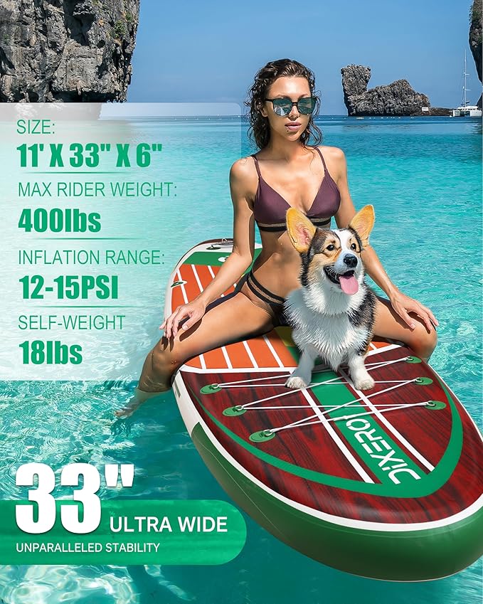 Inflatable Stand Up Paddle Board with SUP Accessories, Anti-Slip EVA Deck, 11'*33" Inflatable Paddle Boards for Adults & Youth of All Skill Levels