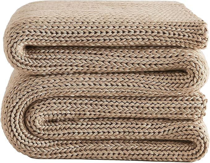 L'AGRATY Knitted Weighted Blanket - 50"x60" 10lbs Cooling Chunky Knit Heavy Blanket for Adults Braided Crochet Throw Thick Cable Yarn Knit Decorative No Beads Evenly Weighted Machine Washable