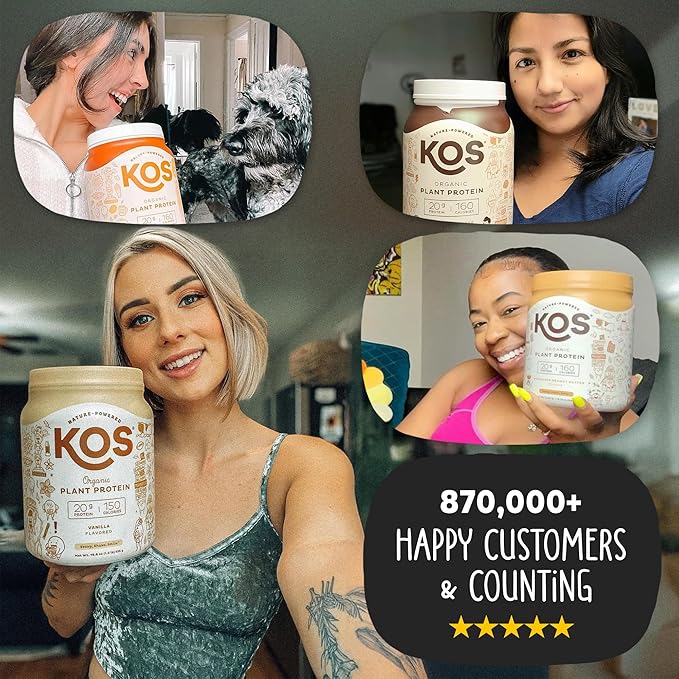 KOS Plant Based Protein Powder, Vanilla USDA Organic - Low Carb Pea Protein Blend, Vegan Superfood Rich in Vitamins & Minerals - Keto, Soy, Dairy Free - Meal Replacement for Women & Men - 10 Servings