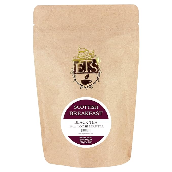 Scottish Breakfast Tea - Loose Leaf Black Tea | Bold & Malty Highland Blend with Assam & Keemun | Enjoy Hot or Iced with Milk | 4oz Resealable Pouch