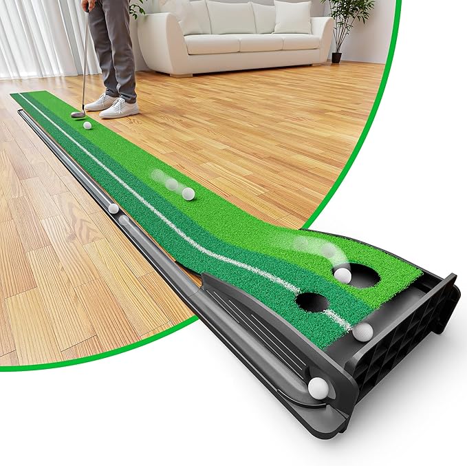 Golf Putting Green Indoor Putting Mat Golf Practice Green for Indoor Training Matt Set with Auto Ball Return, Men's Gifts Accessories for Golfers, Home Office Backyard Use, with 3 Balls