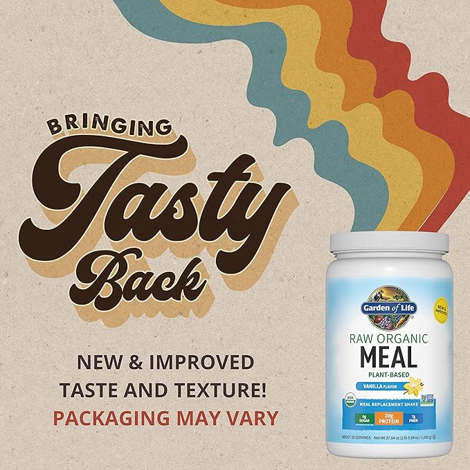 Garden of Life Meal Replacement Shakes, Raw Organic, Vanilla Protein Powder with Plant Based Pea Protein, Sprouts, Greens, Probiotics, Dairy Free 28 Servings