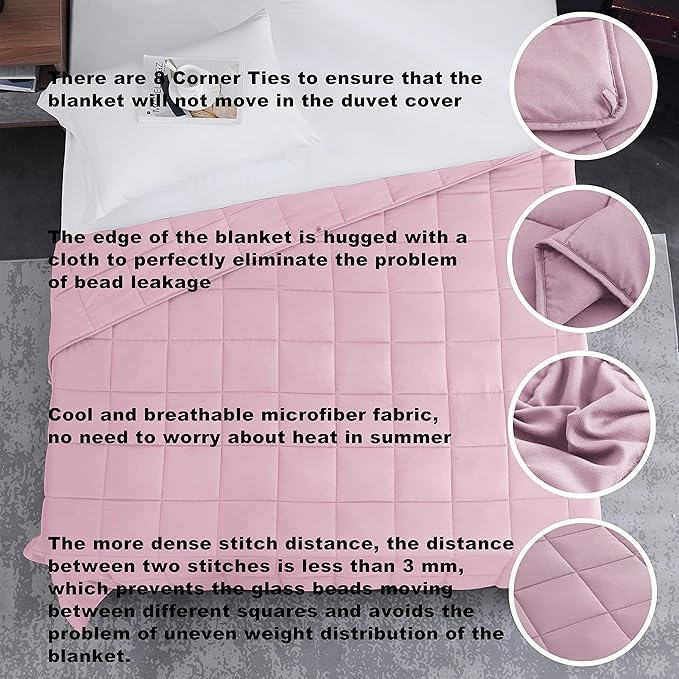 L'AGRATY Weighted Blanket - 60"x80" 17lbs Cooling Breathable Heavy Blanket Microfiber Material with Glass Beads for Adult All-Season Summer Fall Winter Soft Thick Comfort