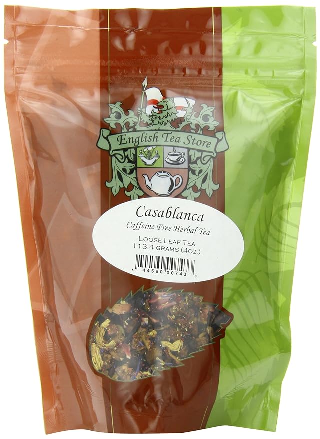 Casablanca Caffeine Free Herbal Tea Pouches - 4oz | Loose Leaf Fruit & Herb Blend | Hibiscus Rosehip Apple Currant Strawberry | Vitamin C Rich | Hot or Iced Tea | Summer Popsicle Tea