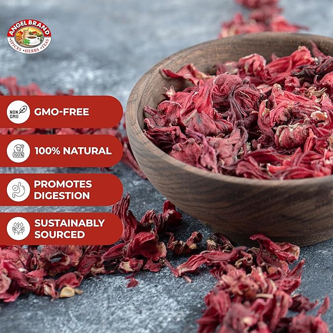 Angel Brand Dried Sorrel Hibiscus Flowers 4.5 oz Pouch Pack of 2 - Discover Rich Flavor & Aroma of Healthful Delights with Hibiscus Tea Loose Leaf - Enjoy Nutritious Beverages to Elevate Health
