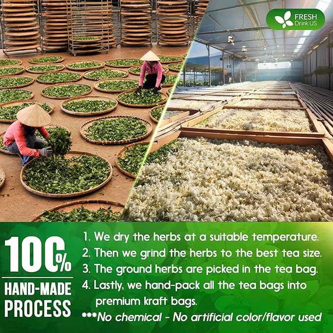 FreshDrinkUS Premium 135 Jasmine Green Tea Bags - 100% Natural & Pure, Made with Natural Material Tea Bags, No Sugar, No Gluten, Vegan