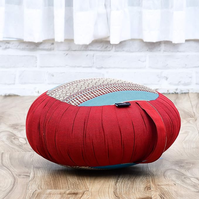 Leewadee Meditation Cushion Set – 1 Round Zafu Meditation Pillow and 1 Square Roll-Up Zabuton Meditation Mat, Pillows Bundle Filled with Kapok
