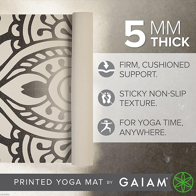 Gaiam Yoga Mat - Premium 5mm Print Thick Non Slip Exercise & Fitness Mat for All Types of Yoga, Pilates & Floor Workouts (68" x 24" x 5mm)
