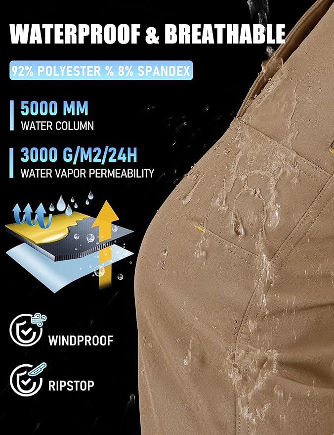 TACVASEN Winter Pants for Men Fleece Lined Waterproof Pants Insulated Hiking Pant for Ski Snowboard Outdoor Work Hunting