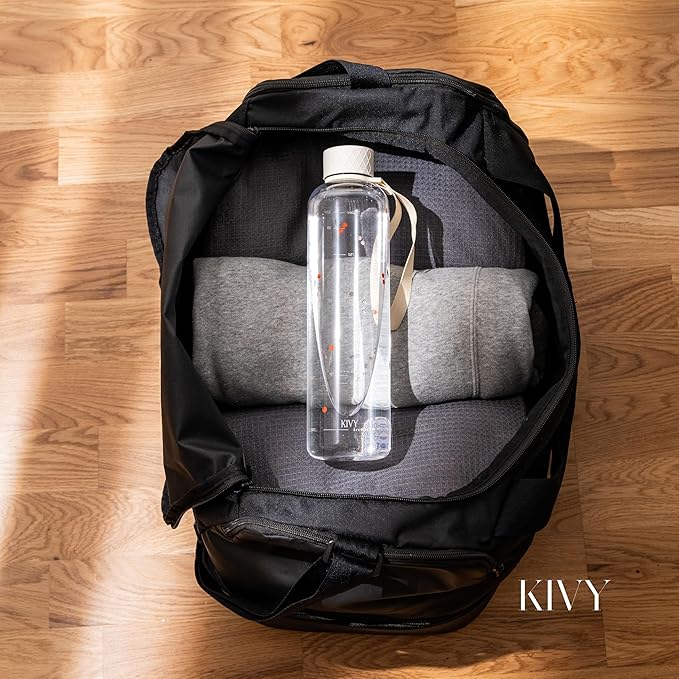 KIVY Clear water bottle 32oz [Lightweight & Shatterproof] Fits Backpack & Cupholder for Travel, Sports, School, Gym - Cute water bottle aesthetic - Cherry Edition