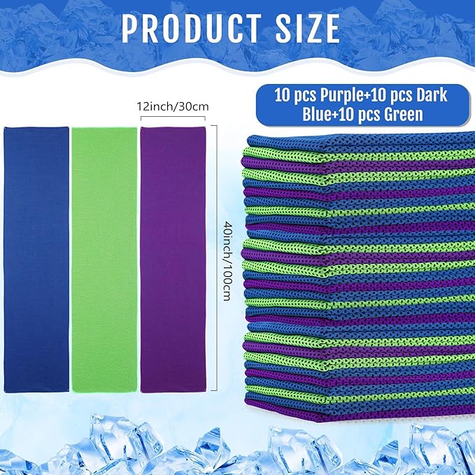 Hosuly 30 Pack Cooling Towels, 40"x12" Ice Breathable Soft Chilly Sweat Rag Microfiber Workout Rags for Gym Cooling Towels for Neck and Face for Yoga Golf Sport Running
