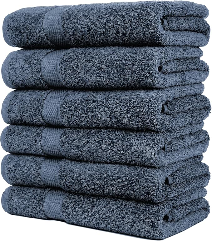Pleasant Home Bath Towels Set of 6 (24” x 50”) 100% Cotton, 515 GSM | Lightweight, Soft & Absorbent Luxury Towels for Bathroom | for Gym, Pool & Spa | 6 Pack, Navy