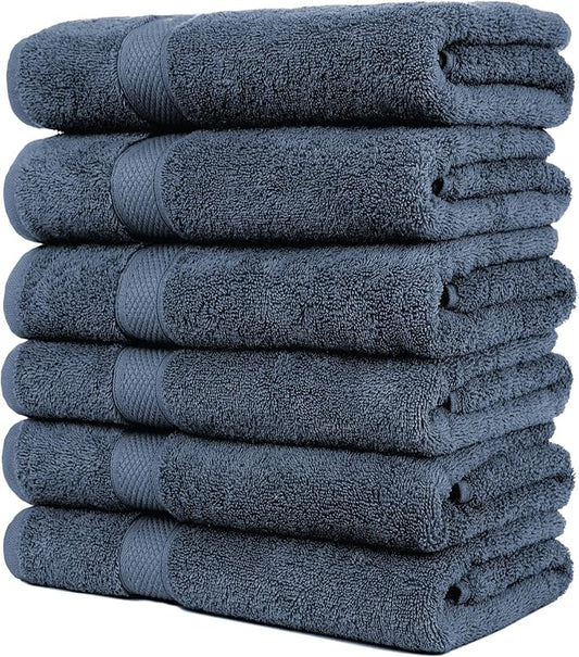 Pleasant Home Bath Towels Set of 6 (24” x 50”) 100% Cotton, 515 GSM | Lightweight, Soft & Absorbent Luxury Towels for Bathroom | for Gym, Pool & Spa | 6 Pack, Navy