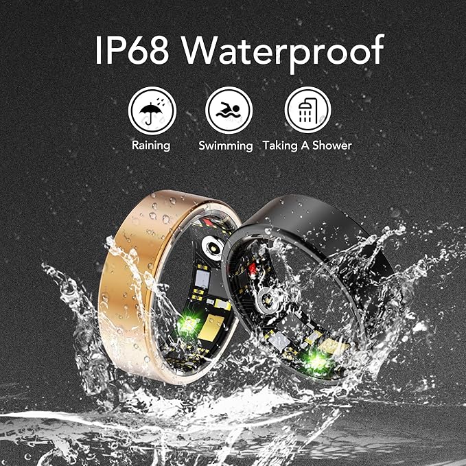 Smart Health Ring for Women Men Fitness Tracker with Heart Rate, Blood Oxygen, Blood Pressure, Sleep Monitoring, Step Counting, IP68 Waterproof for iPhone and Android, No APP Fee, Black 13