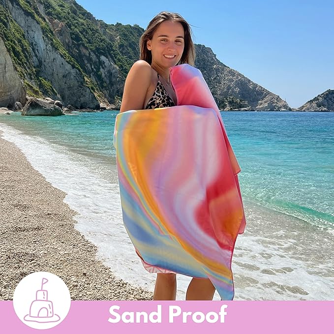 ECCOSOPHY Microfiber Beach Towel - Sand Free Towels are Quick Dry, Light Weight, Super Absorbent - Perfect Pool, Travel, Cruise, Camping Essentials - Oversized Extra Large for Adults 71x35 in