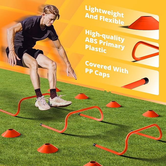 Yes4All Agility Ladder Speed Training Equipment Set - 1 Adjustable Agility Ladder, 12 Soccer Cones, 5 Hurdles, Jump Rope, Running Parachute - Speed & Agility Training Equipment for All Ages