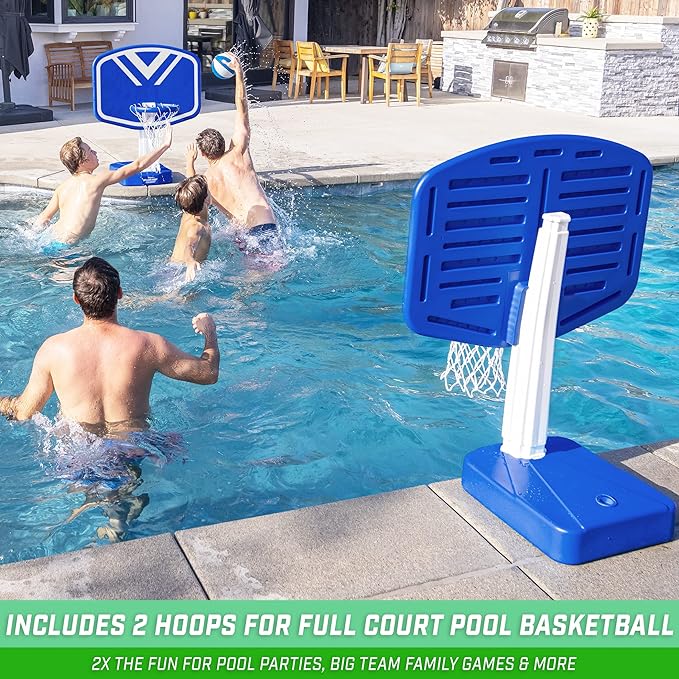 GoSports Splash Hoop 2-in-1 Full Court Pool Basketball & Volleyball Game Set