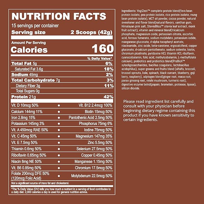 UpNourish Chocolate Vegan Protein Powder 54 Superfoods Powder,1.5 Billion CFU Probiotics 21g Plant Based Protein,No Sugar No Dairy No GMO Dairy Free,Meal Replacement Shake Keto-Friendly Low-Carb Diet,15 Servings