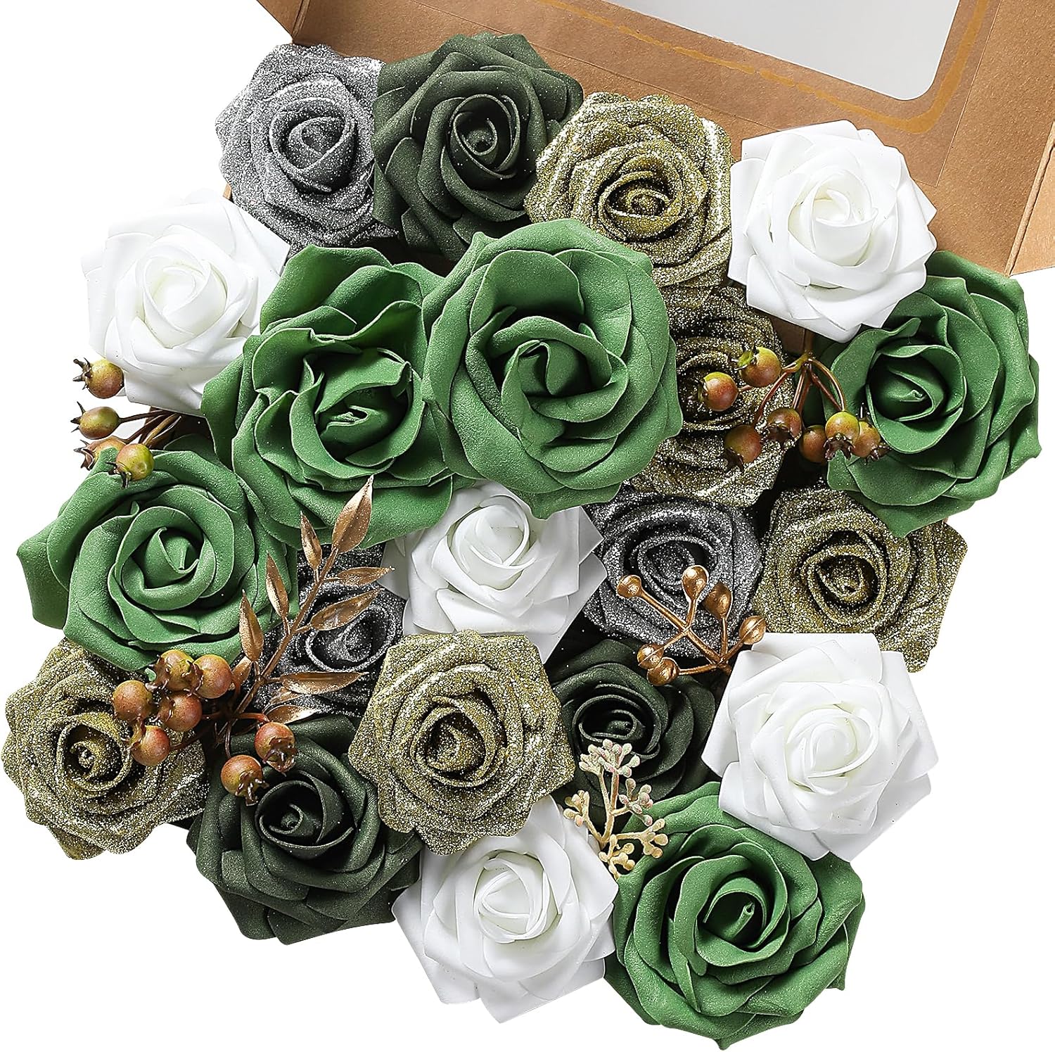 Christmas Artificial Flowers Poinsettia Flower Mix Silk Flowers Fake Roses with Stems for DIY Table Centerpieces Christmas Tree Xmas Wreath Holiday Home Party Decor