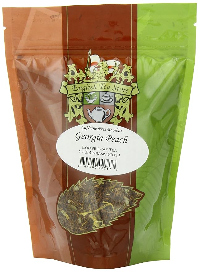 Georgia Peach Rooibos Tea Pouches - 4oz | Naturally Caffeine Free Herbal Loose Leaf Tea | Fruity and Smooth Flavor | Enjoy Hot or Iced | Rooibos Tea Blend with Peach Notes | South African Origin
