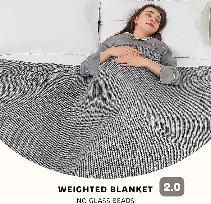 L'AGRATY Knitted Weighted Blanket - 48"x72" 15lbs Cooling Chunky Knit Heavy Blanket for Adults Braided Crochet Throw Thick Cable Yarn Knit Decorative No Beads Evenly Weighted Machine Washable