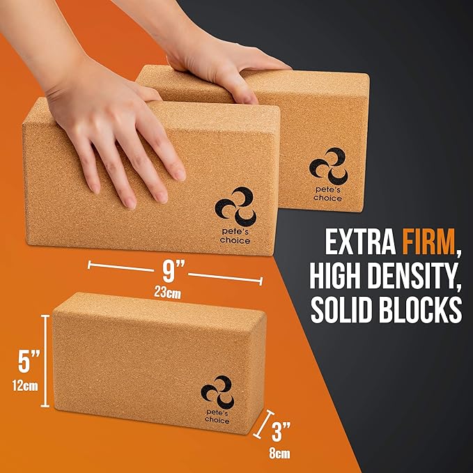 Deluxe Cork Yoga Wheel Set - Cork Wheel + 2 Blocks + Strap + Exercise Guide. Extra Firm Bricks. Better Support, Natural and Eco-Friendly. Home Exercise Kit. Ideal for Women Yogis.