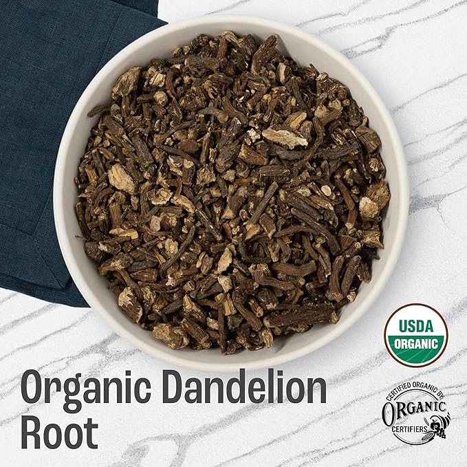 J Mac Botanicals Organic Dandelion Root (8 oz) unroasted, herb for tea and other infusions, Packaged in the USA, Certified USDA Organic