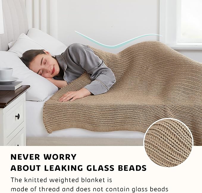 L'AGRATY Knitted Weighted Blanket - 48"x72" 20lbs Cooling Chunky Knit Heavy Blanket for Adults Braided Crochet Throw Thick Cable Yarn Knit Decorative No Beads Evenly Weighted Machine Washable