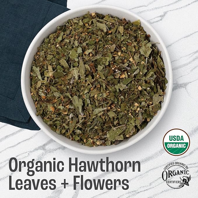 J MAC BOTANICALS Organic Hawthorn Leaves and Flower (8 oz) Dried Hawthorne leaf tea