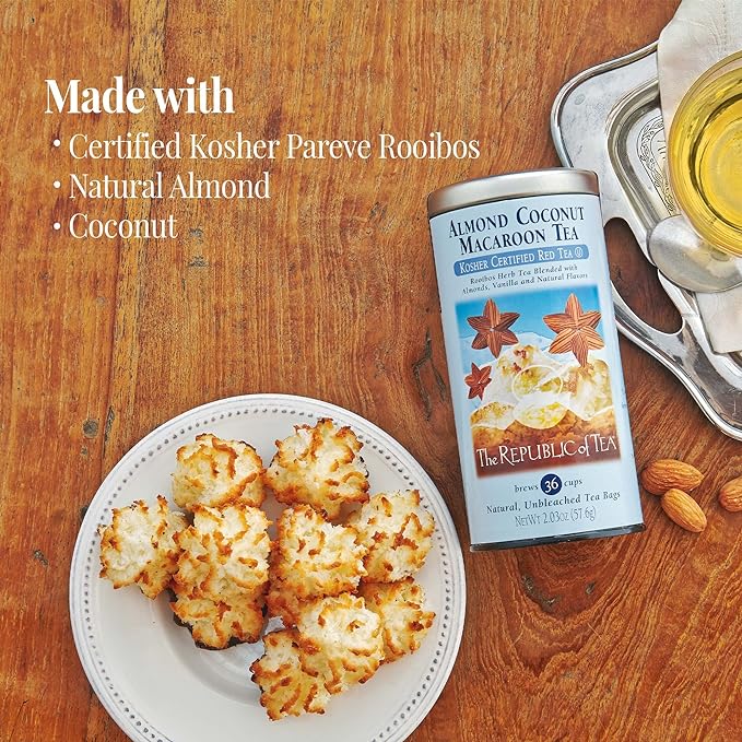 The Republic of Tea Almond Coconut Macaroon Red Rooibos Herbal Tea, 36 Tea Bag Tin