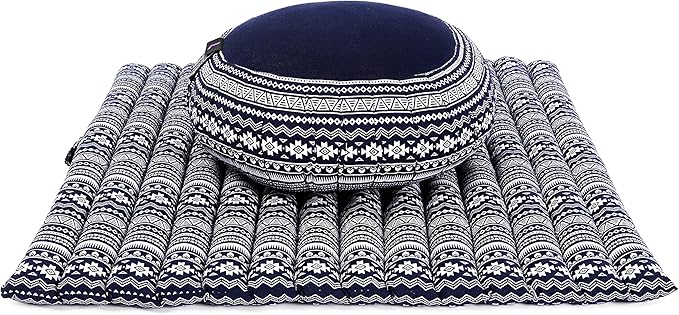 Leewadee Meditation Cushion Set – 1 Round Zafu Meditation Pillow and 1 Square Roll-Up Zabuton Meditation Mat, Pillows Bundle Filled with Kapok