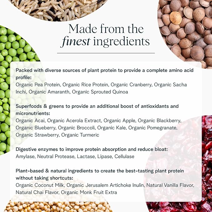 Ora Organic Vegan Protein Powder - 23g Plant-Based Protein Powder for Women and Men | Clean Protein Source, Keto Friendly, Gluten Free, Paleo, Dairy-Free, Soy-Free - Vanilla Chai - 20 Servings