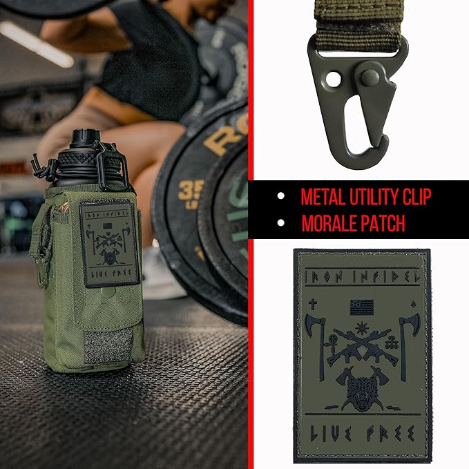 Iron InfideI Battle Bottle Sleeve - 64 oz and 32 oz Water Bottle Sleeve Only for Half Gallon 1L Steel Water Bottle | Rugged Cover with Molle for Versatile Design with Storage for Phone, Wallet & Keys
